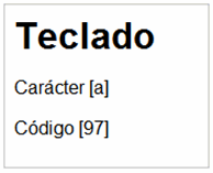 Información que se muestra para los eventos del teclado